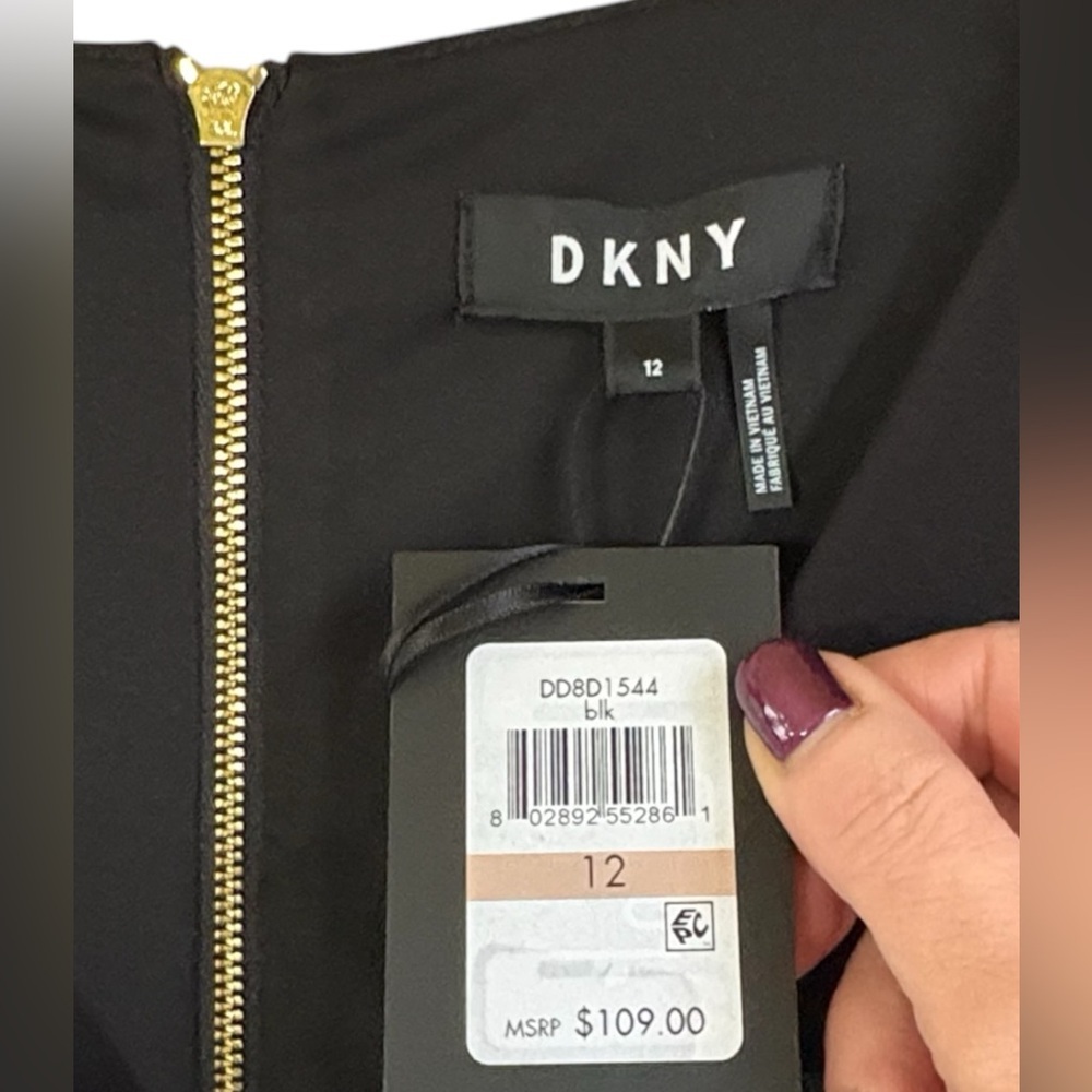 DKNY-NWT Size 12 Black A-Line, Flutter
Sleeve Sheath Dress Back Gold Zipper NEW! - Picture 2 of 13